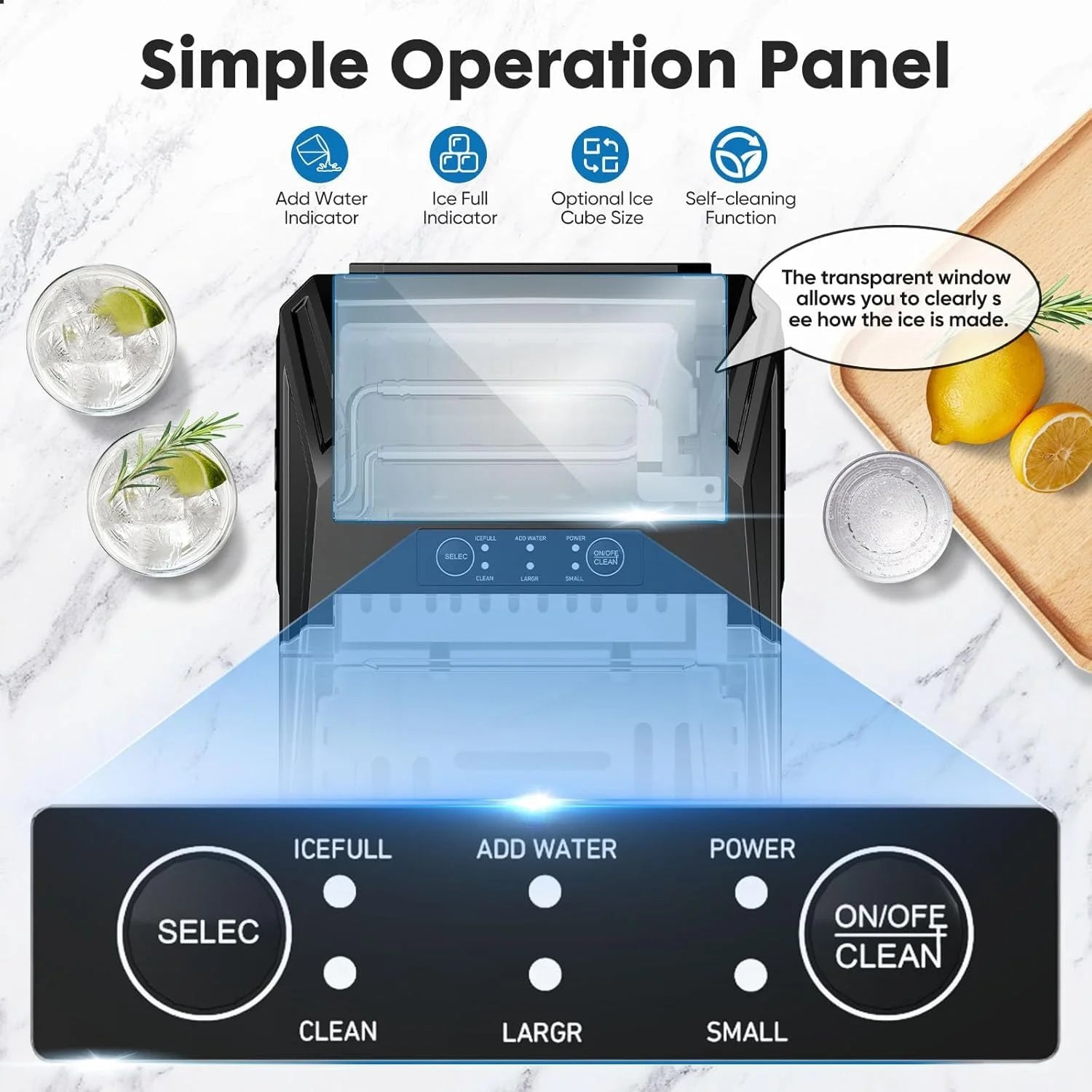 Ice Maker, Portable Countertop Icemaker Machine, Self Cleaning Quiet 2 Sizes Bullet Cubes Makers, 9 Cubes in 6 Mins, 26Lbs/24Hrs with Ice Scoop, Basket for Home Kitchen Party,Black