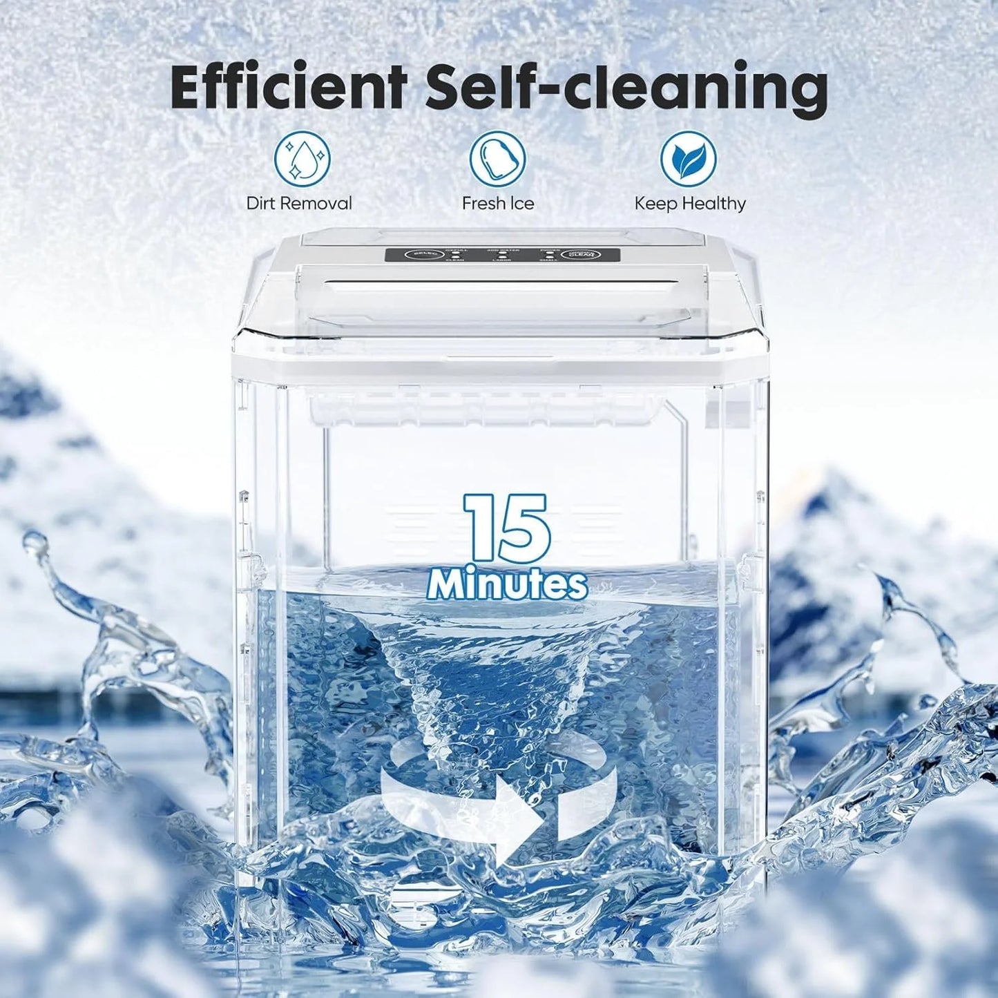 Ice Maker, Portable Countertop Icemaker Machine, Self Cleaning Quiet 2 Sizes Bullet Cubes Makers, 9 Cubes in 6 Mins, 26Lbs/24Hrs with Ice Scoop, Basket for Home Kitchen Party,Black