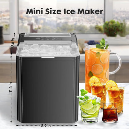 Ice Maker, Portable Countertop Icemaker Machine, Self Cleaning Quiet 2 Sizes Bullet Cubes Makers, 9 Cubes in 6 Mins, 26Lbs/24Hrs with Ice Scoop, Basket for Home Kitchen Party,Black