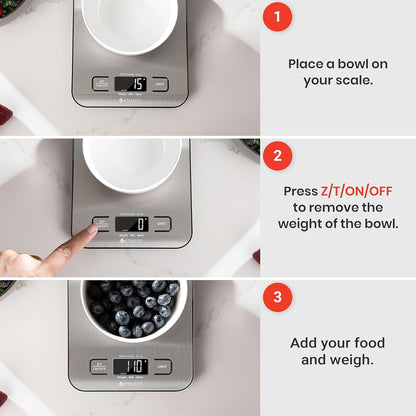 Food Kitchen Scale, Digital Grams and Ounces, 11Lb | Tare Function, Ideal for Baking, Weight Loss, Keto, Meal Prep, Packages, Liquids and Jewelry, 304 Stainless Steel
