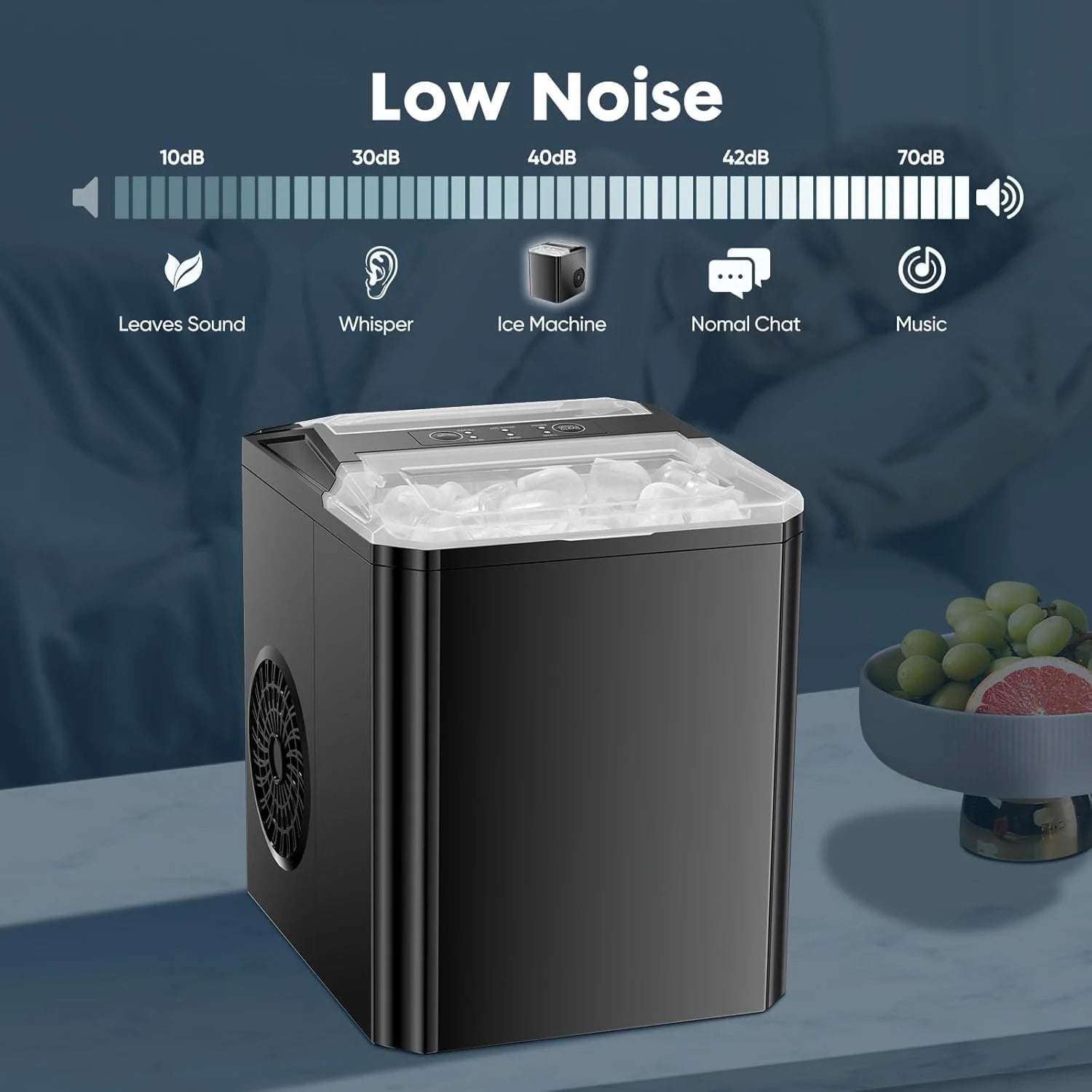 Ice Maker, Portable Countertop Icemaker Machine, Self Cleaning Quiet 2 Sizes Bullet Cubes Makers, 9 Cubes in 6 Mins, 26Lbs/24Hrs with Ice Scoop, Basket for Home Kitchen Party,Black